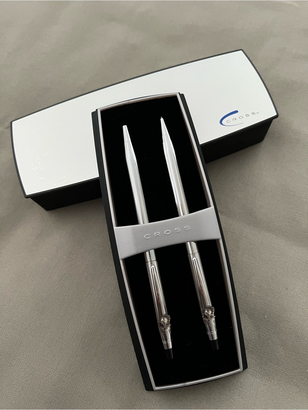Cross Classic Century Lustrous Chrome Ballpoint Pen and Pencil Set - USMC emblem